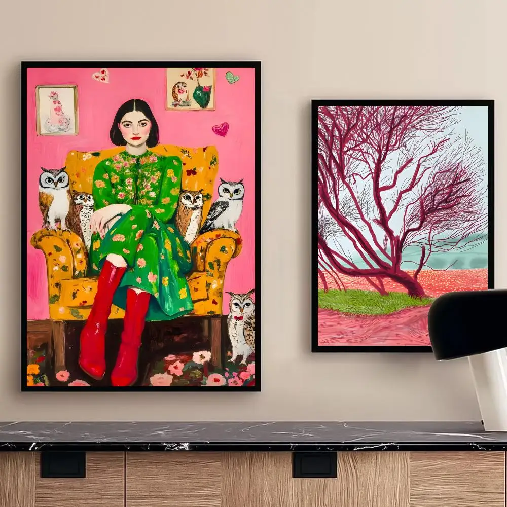 D-david Art Hockney Poster Self-adhesive Art Waterproof Paper Sticker Coffee House Wall Decor