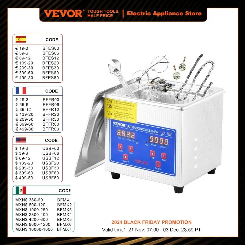 VEVOR Nettoyeur A Ultrasons 1.3L Ultrasonic Cleaner Professionnel Nettoyeur Digital Affichage