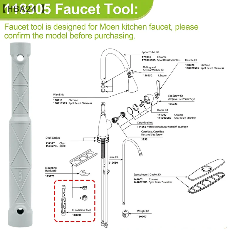 118305 Kitchen Faucet Installation Tool For Moen Kitchen Sink Faucet, Faucet Wrench Tool Help Removal And Install Faucet