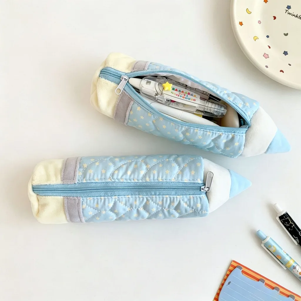 Pencil Bag Unisex Star Pattern Pencil Bag Stationery Pouch Cute Pencil Shaped Pencil Bag For Junior High School Students Powder