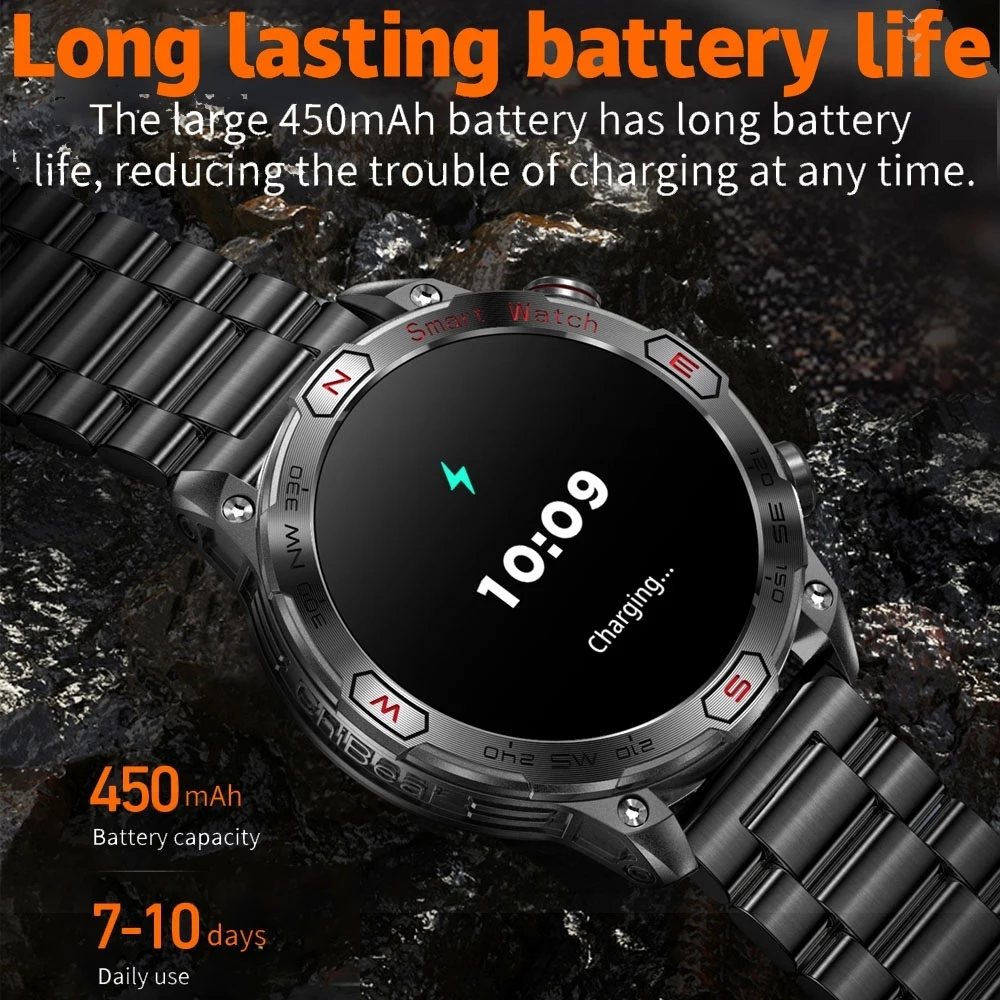 Compass Outdoor Military SmartWatch Men 1TM Waterproof 450 MAh Large Battery Altitude Meter Watch Bluetooth Call Smart Watch Men