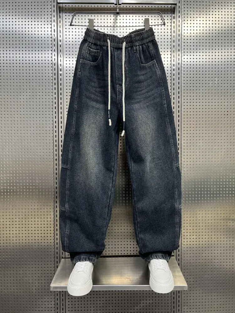 

Мужские зимние джинсы синего цвета, свободного кроя, винтажные, прямые, с дизайном «нож», повседневные, универсальные, длинные, из денима.