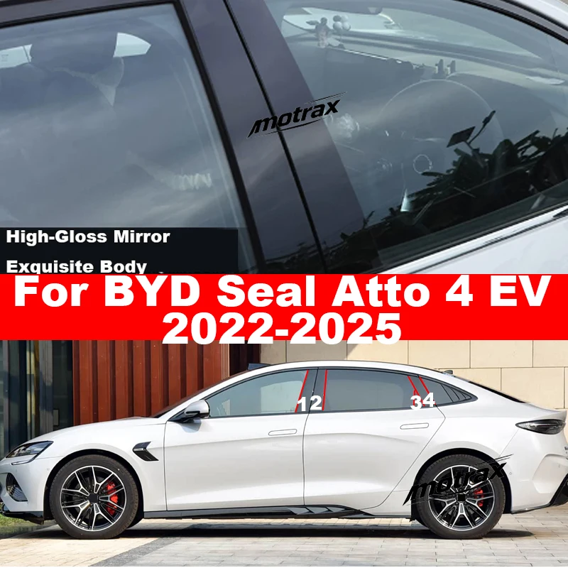 For BYD Seal Atto 4 EV 2022-2025 Car Glossy PC Window Decoration Pillar Posts Door Trim Stickers Exterior Accessories