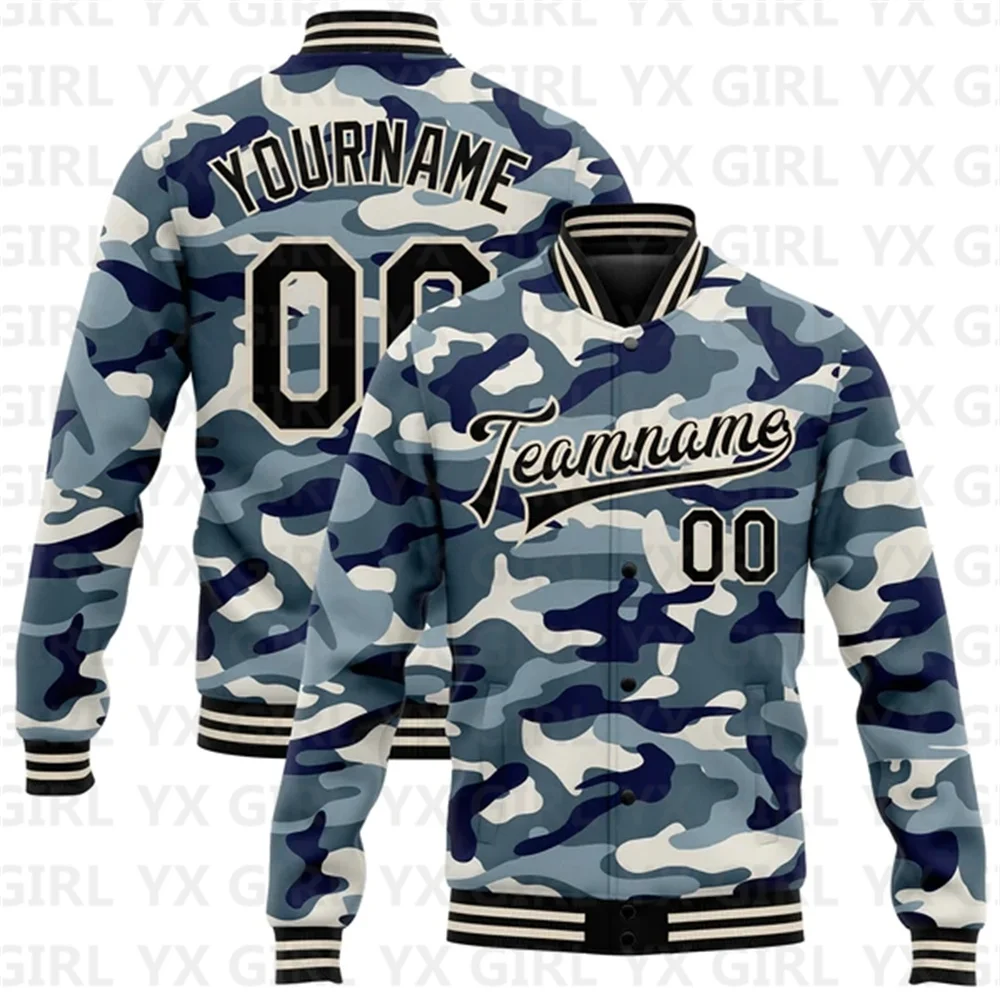 

Custom Camo Black-OR Ocean Camouflage Bomber Full-Snap Varsity Letterman Salute To Service Jacket 3D Baseball Button Jacket