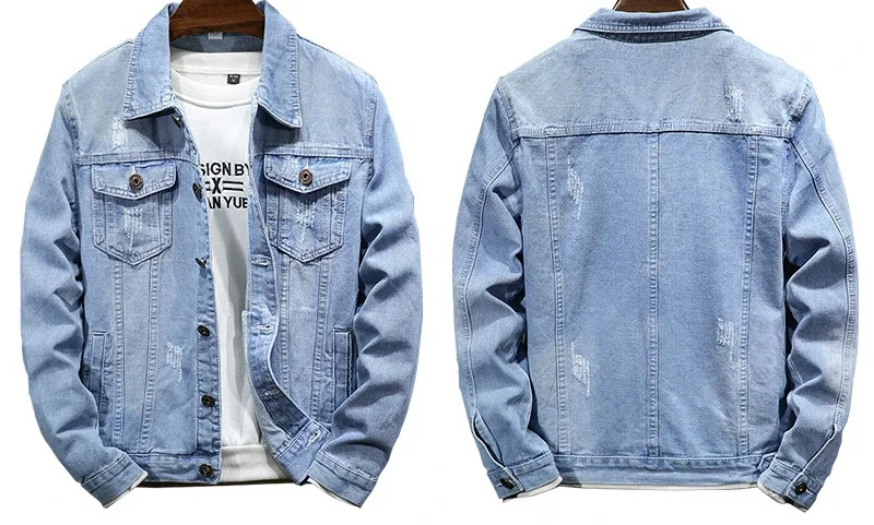 Denim Jacket Men Coats Turn Down Collar Coat Full Sleeve Casual Loose Regular Single Breasted Simple Jackets Autumn Winter