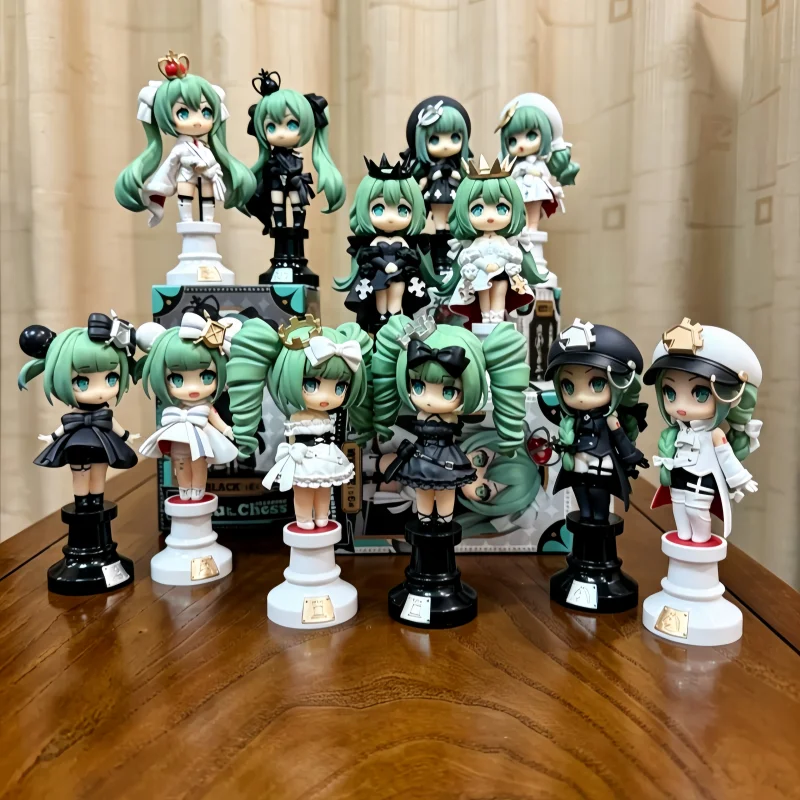 Genuine Hatsune Miku International Chess Series Mini Figure Blind Box Toys Black White Model Desktop Ornament Anime Collector