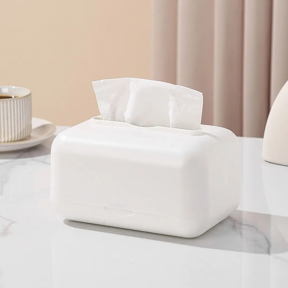 Fashion Plastic Tissue Box Dustproof Anti-Slip Paper Storage Box with Spring Solid Color Napkin Holder Desktop