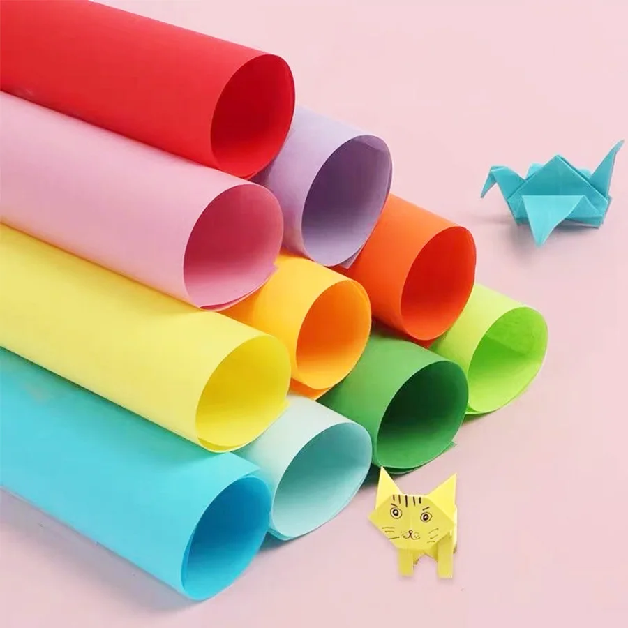 กระดาษโอริกามิสีพื้น 100 แผ่น แบบสี่เหลี่ยม พับได้สองด้าน พร้อมรูตา 8 มม. สำหรับเด็ก งานฝีมือ DIY สมุดภาพ