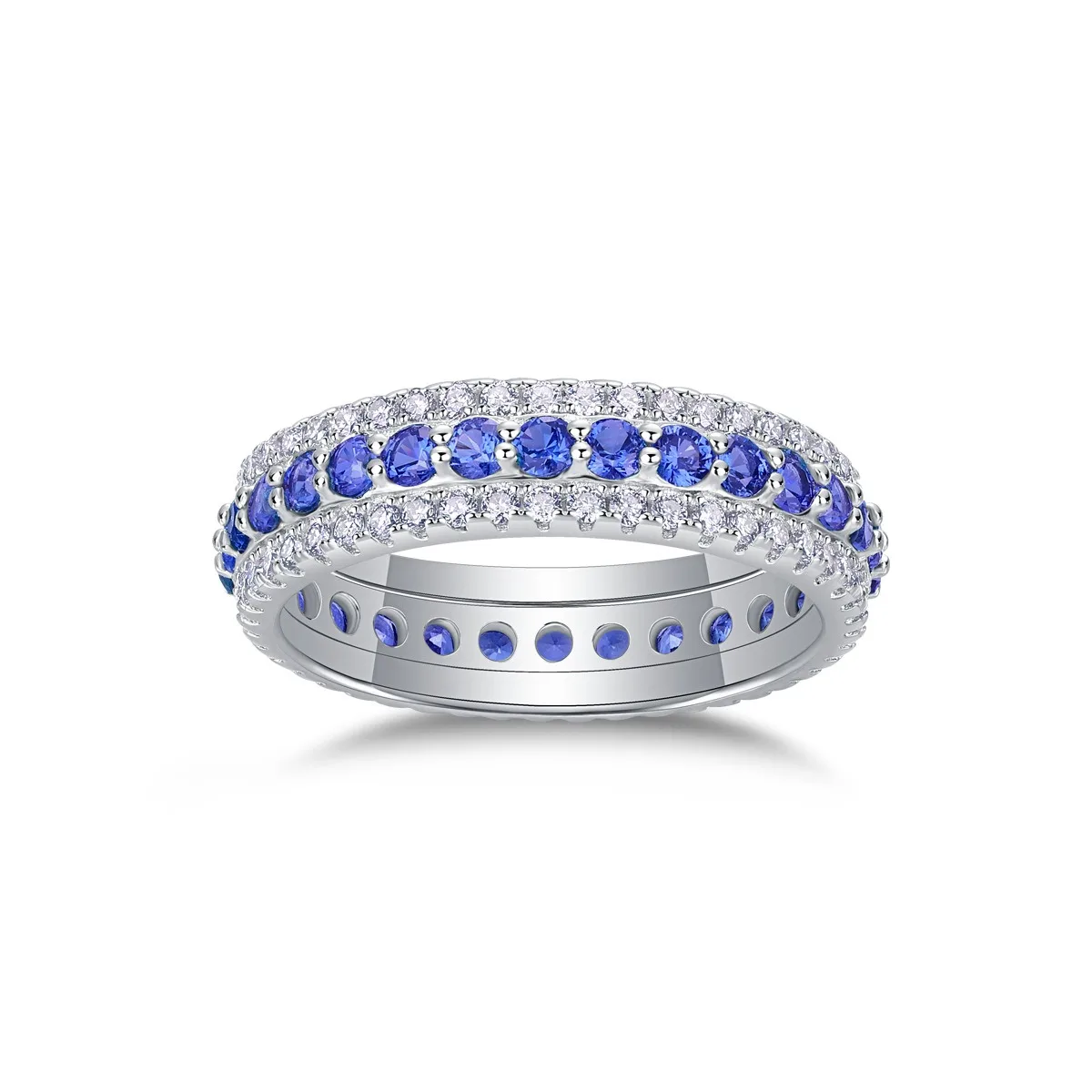 925 Silver Lab Grown Sapphire Moissanite Wedding Band Fine Women Jewelry Iced Ruby Emerald Eternity Ring 3 Rows Engagement Rings