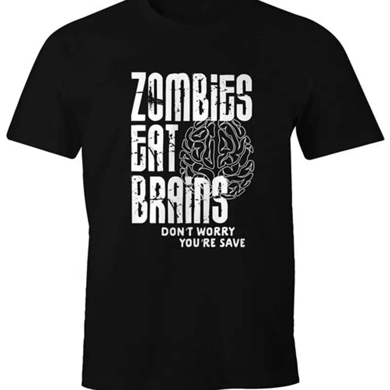 

Mens Zombies Eat Brains Don't Worry You're Save Halloween Fun Shirt