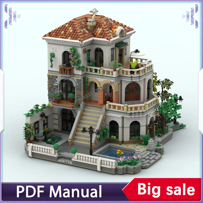 Riviera Courtyard Manor Building blocks set Mediterranean Villa accessory decoration adults bricks Decoration Christmas gift