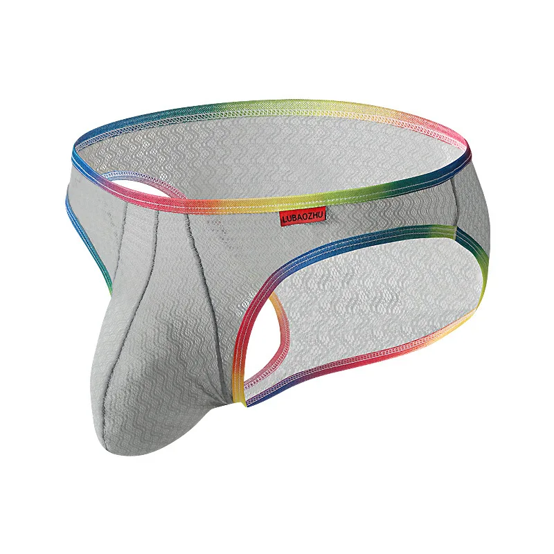 Men's Briefs Ultra-Thin Rainbow Mesh Sheer Underwear Quick Drying Low Rise Panties Summer Breathable U Convex Pouch Underpants