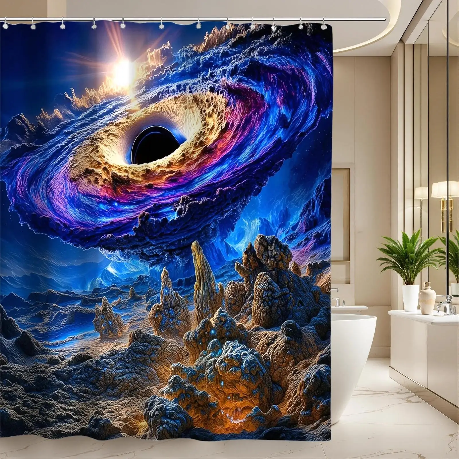 Stunning Galaxy Nebula Space Wormhole Shower Curtain Bathroom Decor Cosmic Art Print