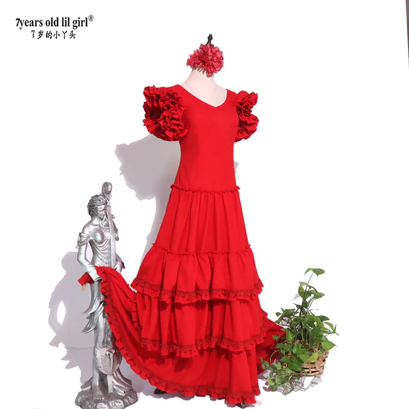 Robe de danse Flamenco espagnole, jupe épaisse italienne multicouche GI05