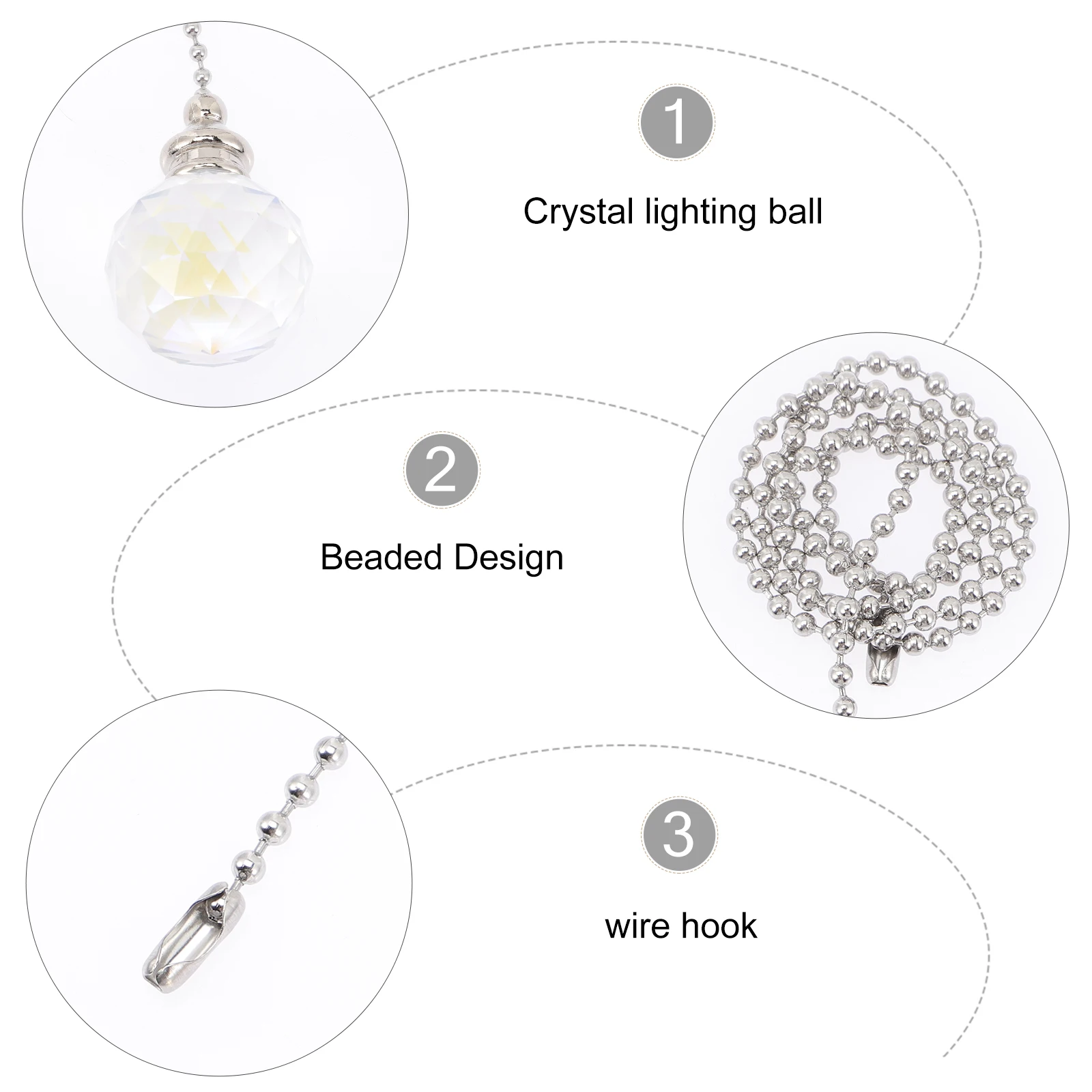 

2Pcs Light Fixture Crystal Ball Pendant for Ceiling Fan Pull Chain Extension Decorative Clear Modern Room Bedroom