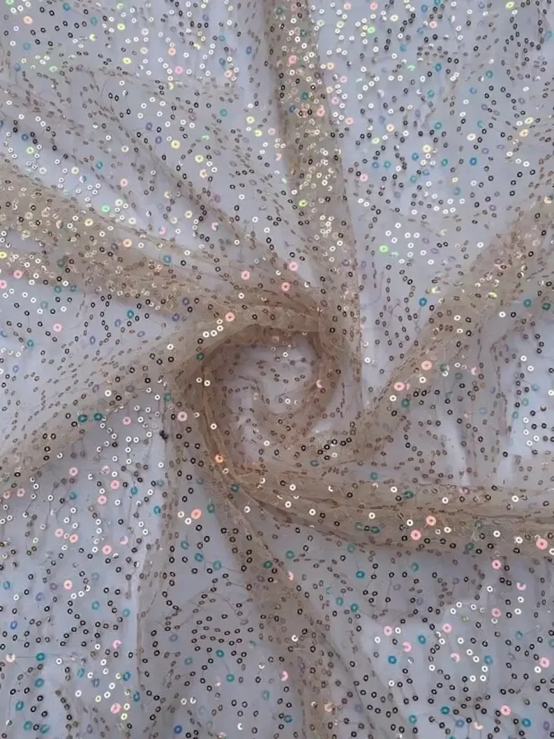 3 Colors colorful sequin Embroidery Lace Fabric sequin Pink green beige tulle fabric For Bridal Wedding   Fabric 51" width