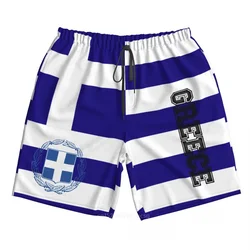 Pantalones cortos de poliéster con estampado 3D de la bandera de Grecia para hombre, pantalones cortos de playa con bolsillo para correr, verano 2023