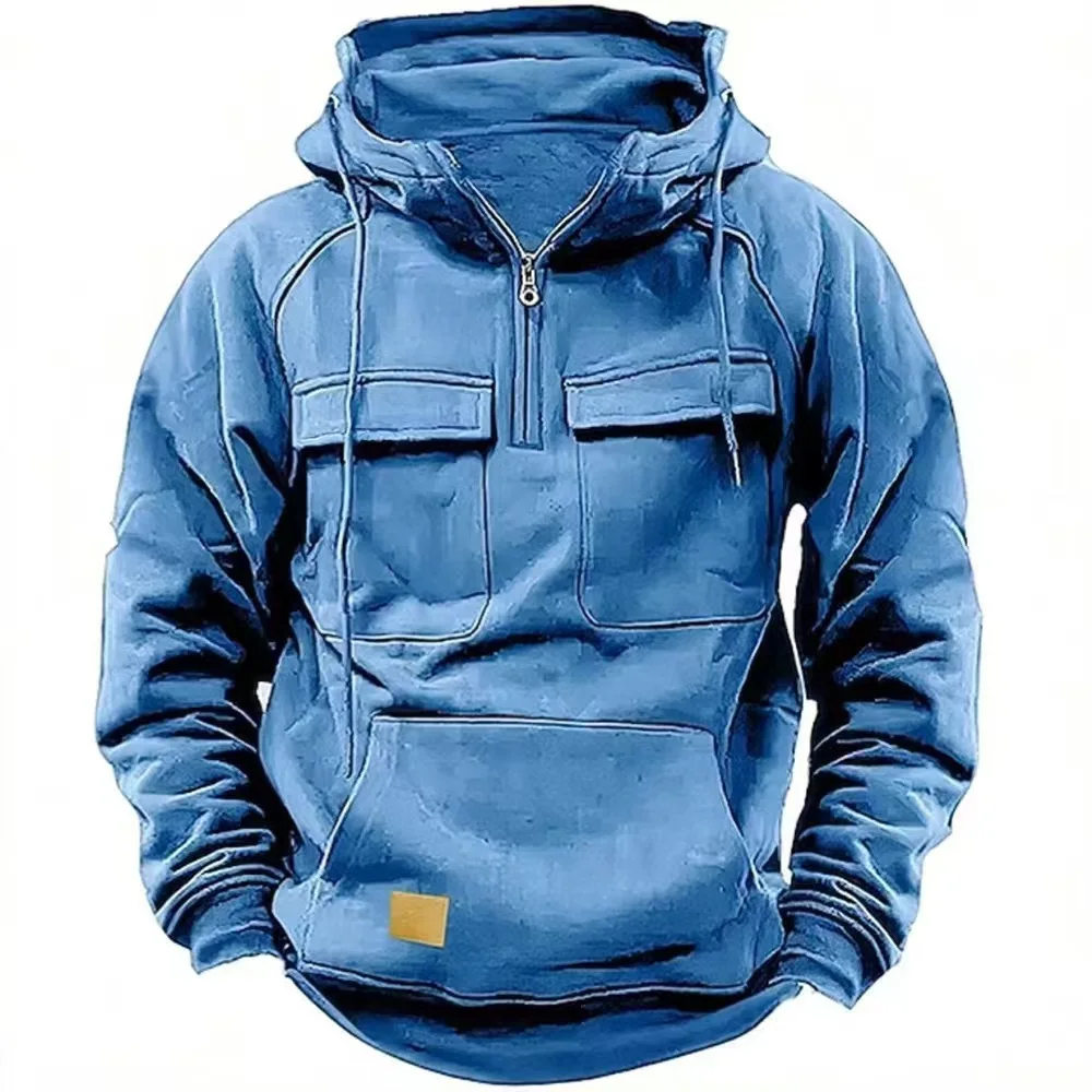 Immagine 4: Felpa con Cappuccio Multi-Tasche 2026 - La Scelta Migliore per l'Autunno e l'Inverno alla Moda, con Cerniera Parziale e Comoda