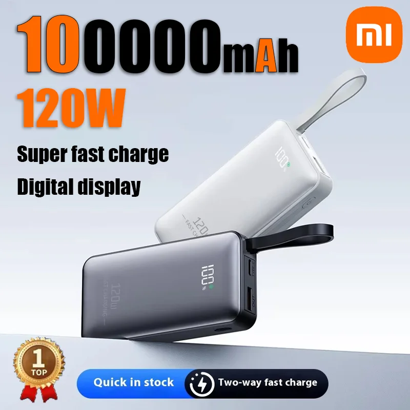 

Мобильный источник питания Xiaomi, 100000 мАч, 120 Вт, большая емкость, Сверхбыстрая зарядка, цифровой дисплей, Встроенный кабель