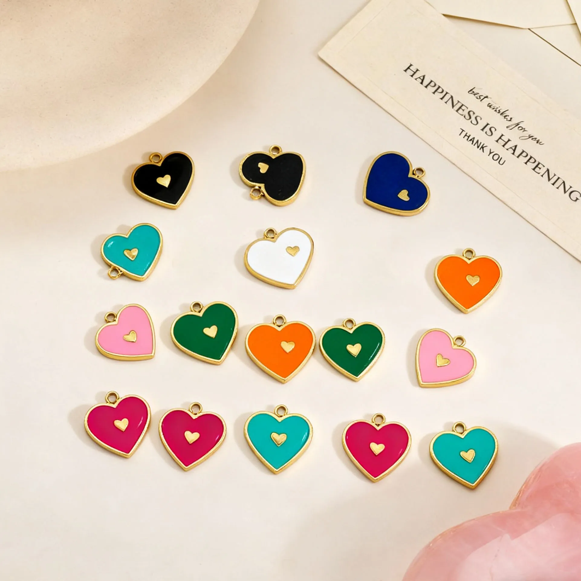 

Hot Sale Gold Plated Colorful Oil Drop Enamel Love Heart Charm Pendants for DIY Jewelry Necklace Earring Making Accessories