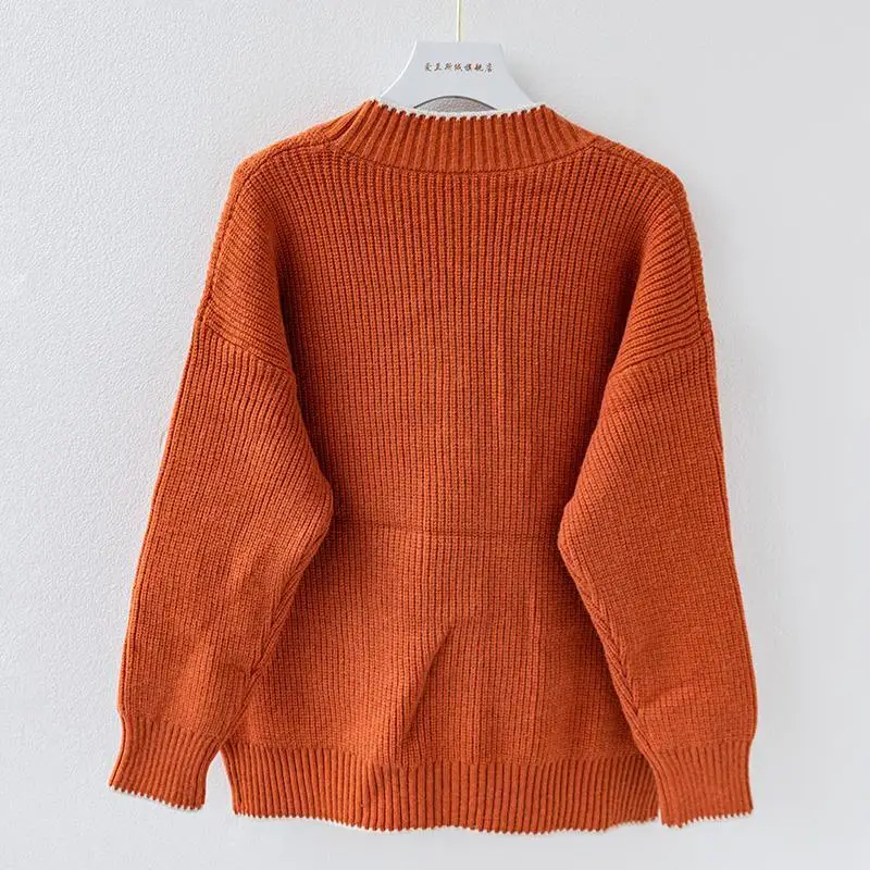 Women\'s Plus-size Orange Blouse Autumn and Winter Clothes Solid Color Sweater Women Clothing Sweater Women Cardigan Coats Tops