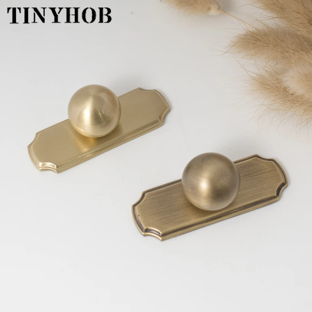 Vintage Brass Ball Knobs with Backplate,Single Hole Cabinet Drawer Pulls, Retro Furniture Hardware for Kitchen Bathroom Wardrobe