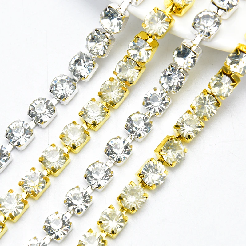 SS38 8mm Gold Silver Claw Metal Rhinestone Cup Chain Glass AB Crystal Trim Sew On Clothing Shoes Jewelry DIY Fashion Accessories