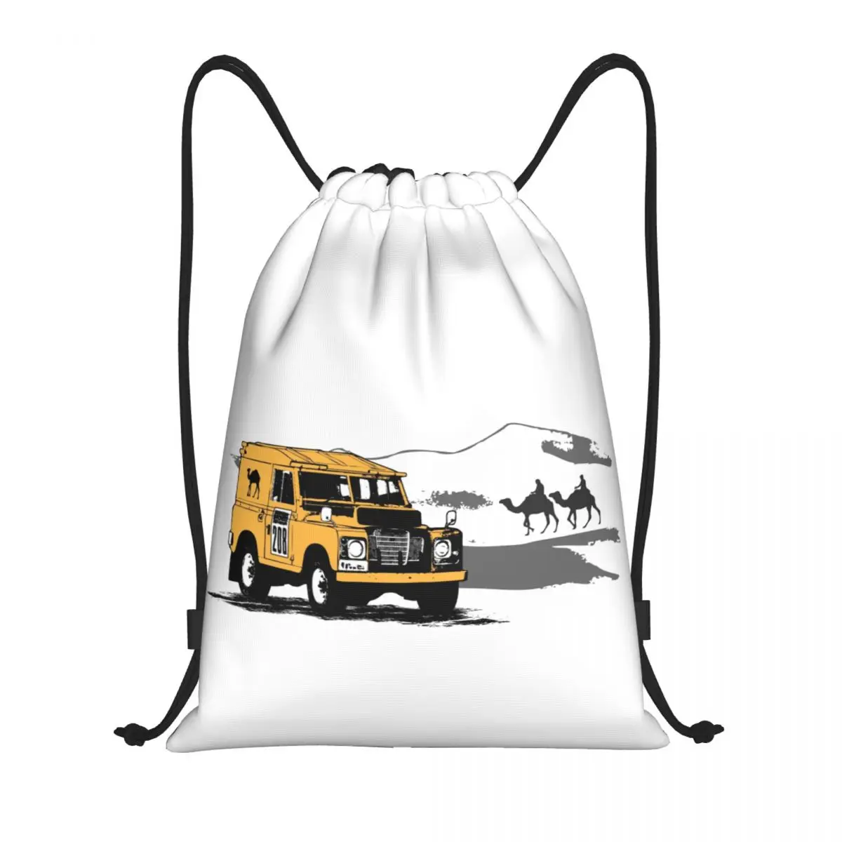 Yellow Car Desert Trophy Drawstring Backpack Sports Gym Bag for Men Women Shopping Sackpack