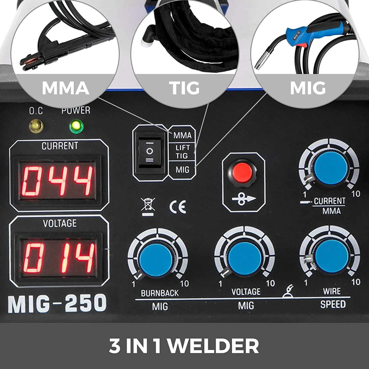 Welder 250 Amp MIG TIG Arc Welder 3 in 1 Welder Welding Machine TIG Lift ARC MMA Stick IGBT DC Inverter Dual voltage 110V