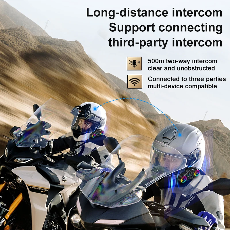 500M Intercom Helmet Headset Dual Bluetooth 6.0 Chip Waterproof RGB Lighting Effect Supports Connection To Third-Party Intercom