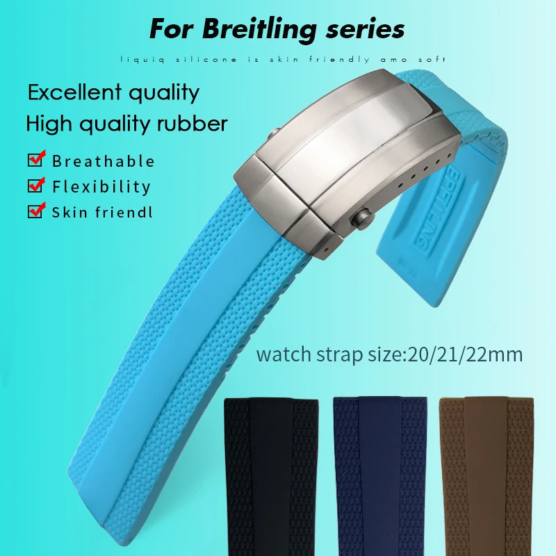 20mm 21mm 22mm Rubber Watchband Fit for Breitling Superocean Avenger Heritage White Black Orange Silicone Soft Watch Strap Tools