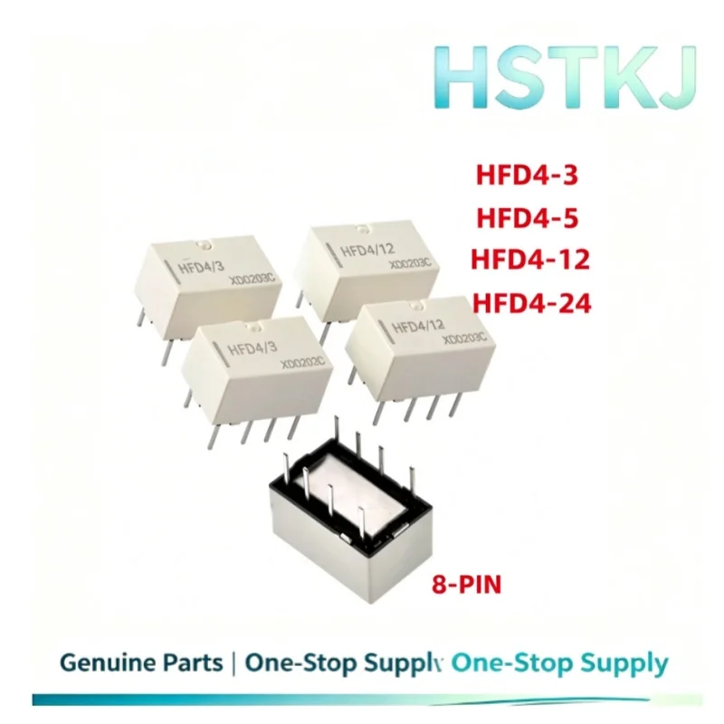 Original HFD4-3 HFD4-5 HFD4-12 HFD4-24 HFD4-3V, signal relay, 5V, 12V, 24V, 8 pins, 5 per lot