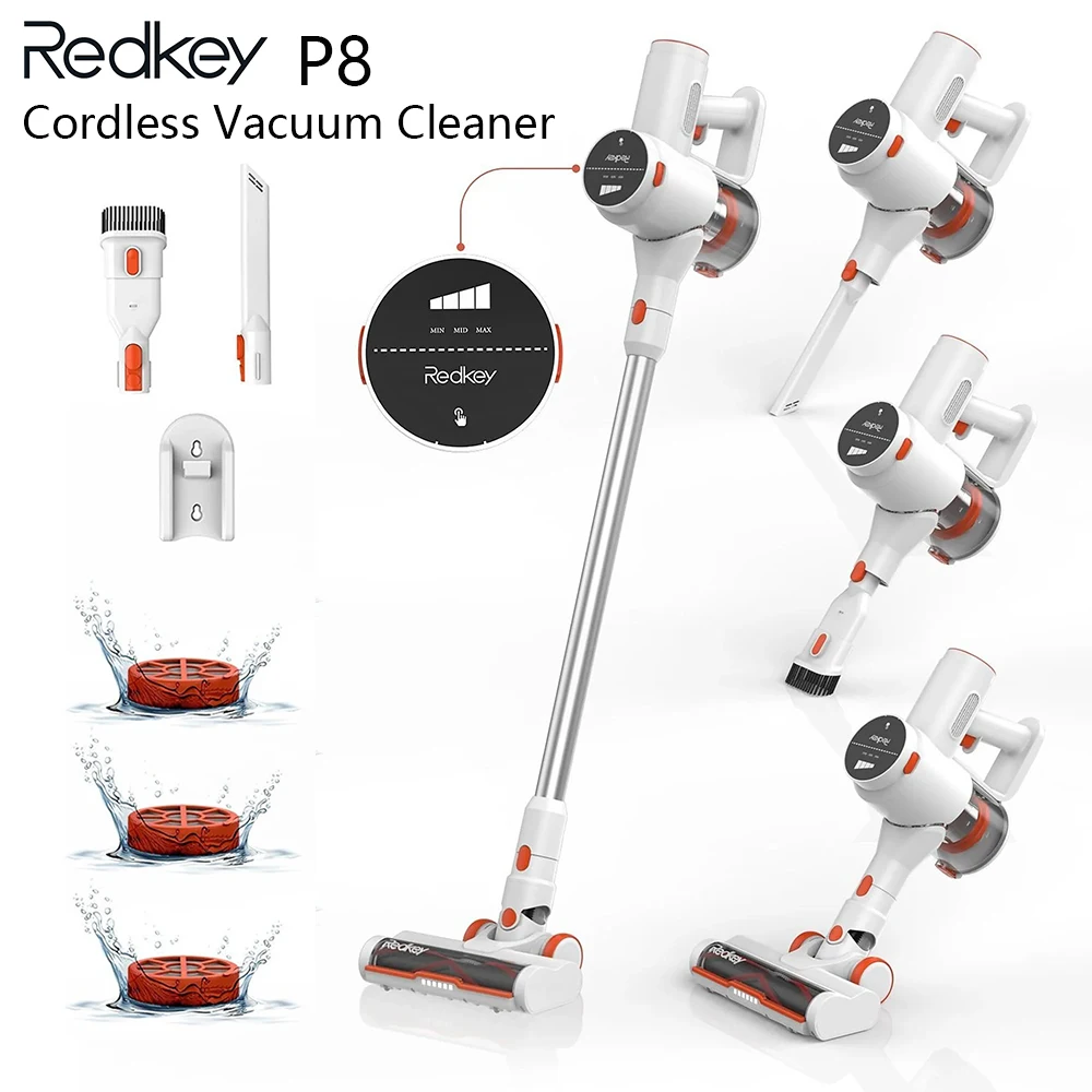 Redkey P8 Cordless Vacuum Cleaner 250W 25Kpa Car Vacuum Cleaner 6 in 1 Handheld Wireless Vacuum With Touch Screen LED Light