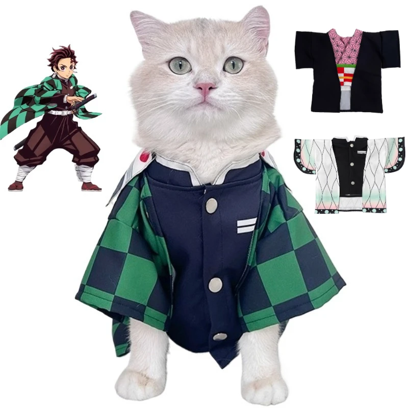 

Kamado Tanjirou Cat Cosplay Costume Anime Cat Dog Clothes Kochou Shinobu Cats Party Costume Halloween Christmas Pet Accessories