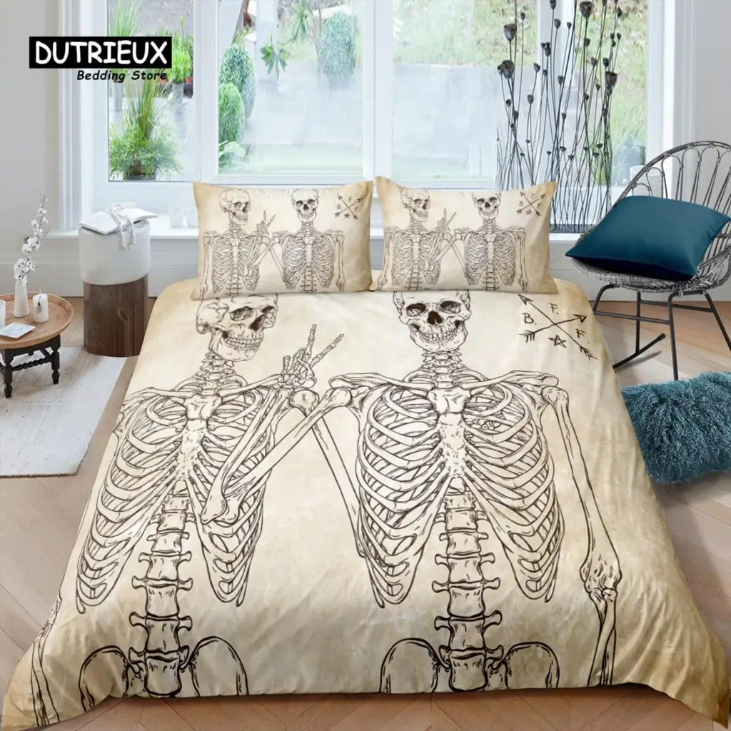 

Home Living Luxury 3D Human Skeleton Bedding Set Skull Duvet Cover Pillowcase Queen and King EU/US/AU/UK Size Comforter Bedding