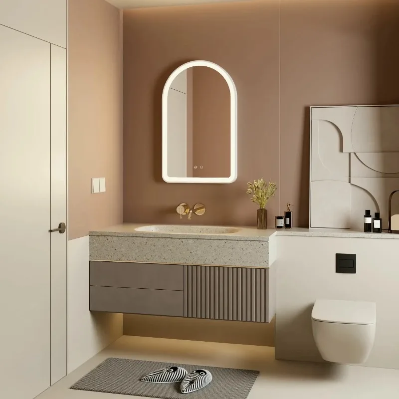Adjustable Touch Frame Memory Function Light Emitting Diode Arched Bathroom Mirror