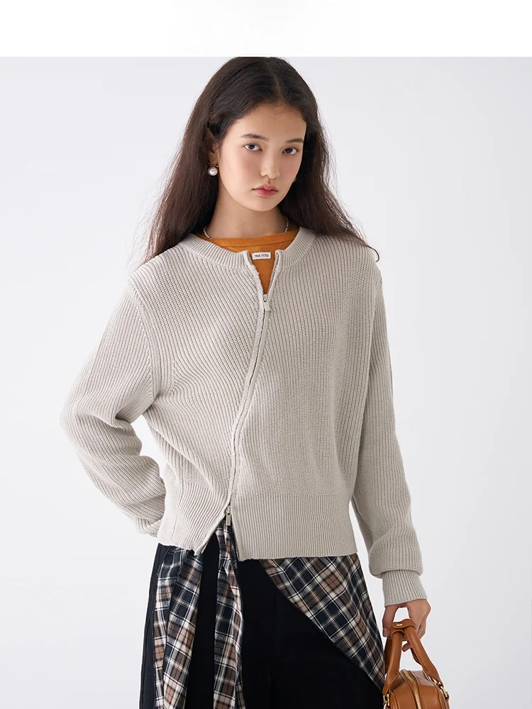 

Ретро-кардиган с асимметричной молнией, вязаный, женский, осенне-зимний, повседневный, стильный свитер-жакет