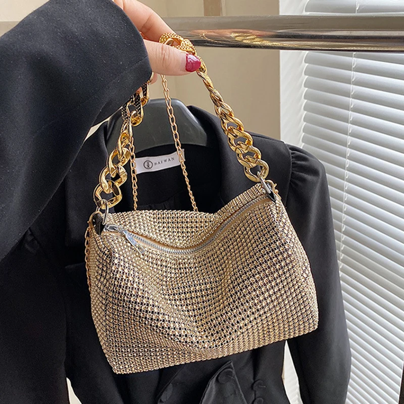 Chain Bag Women\'s Summer New Fashion Korean Version Bright Diamond Cylinder Stereoscopic Bag Full Diamond Fashion Casual Shoulde