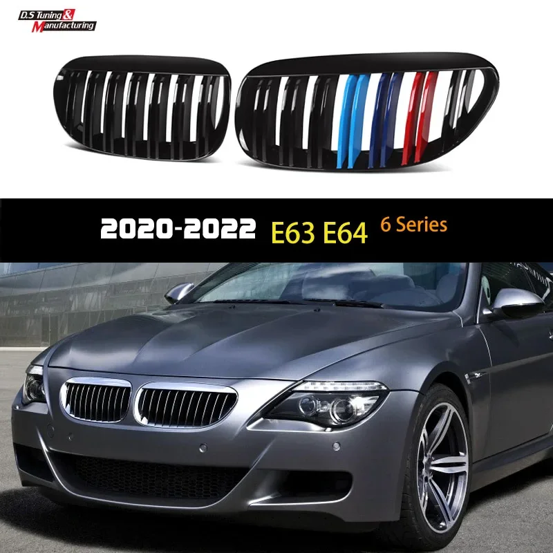 2PCS Front Bumper Grille Kidney Replacement For BMW 6 Series E63 E64 Coupe Convertible 2004 - 2010 Racing Grills Car Styling