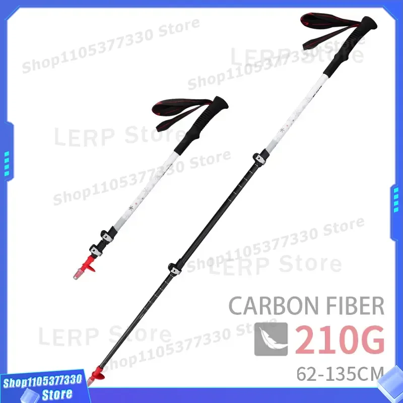 210g Lightweight Carbon Fiber Hiking Poles Folding Trekking Sticks with Waterproof Foot Guards and Crampons for Snow Camping