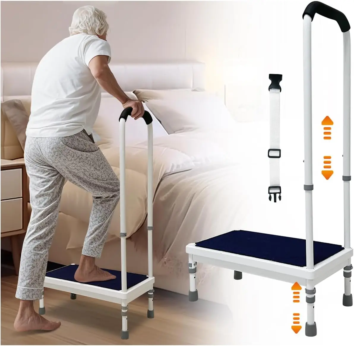 

Elderly Step Stool with Handle for High Beds, Non-Slip Wide Platform for Safety in Bathroom and Car