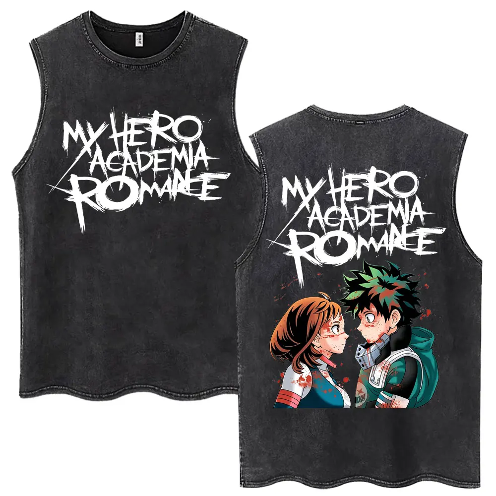 Washed Anime My Hero Academia Tank Tops Bakugo Boku No Harajuku Vintage Vests Men Women Cotton Vintage Oversized T-Shirts Male