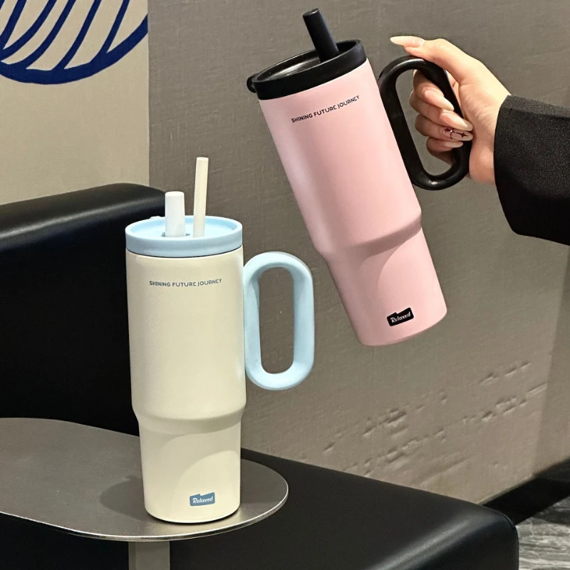 720ml Stainless Steel Vacuum Insulated Tumbler With Handle & Straw Reusable Iced Coffee Cup Car Travel Outdoor Water Bottle