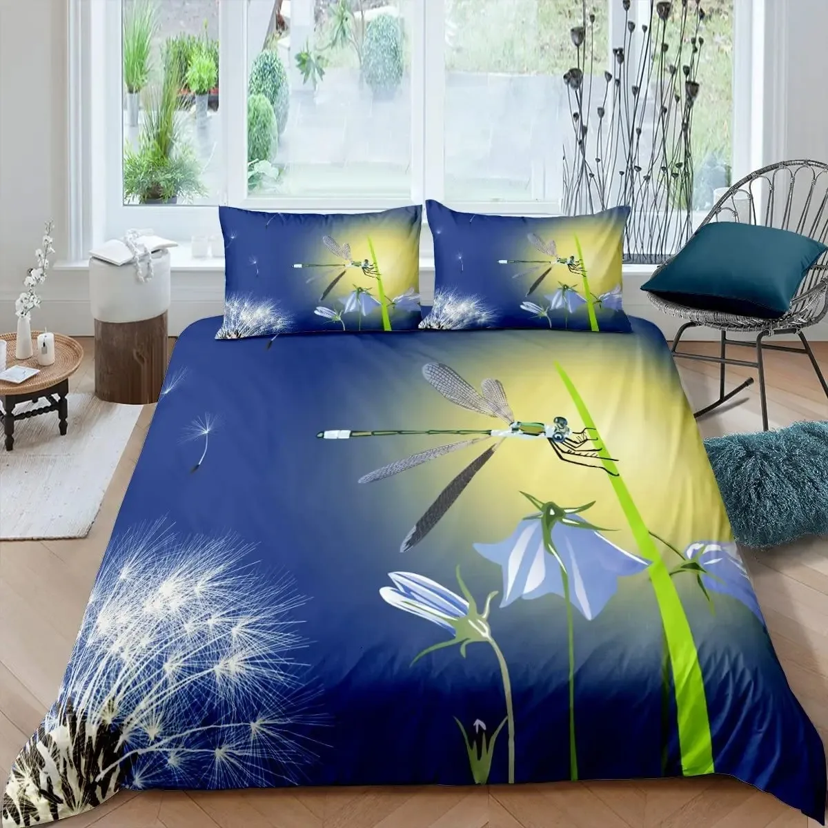 

Dandelion Duvet Cover Set White Flower Pattern Polyester Comforter Cover King Queen Full Size for Kids Boys Girls Bedding Set