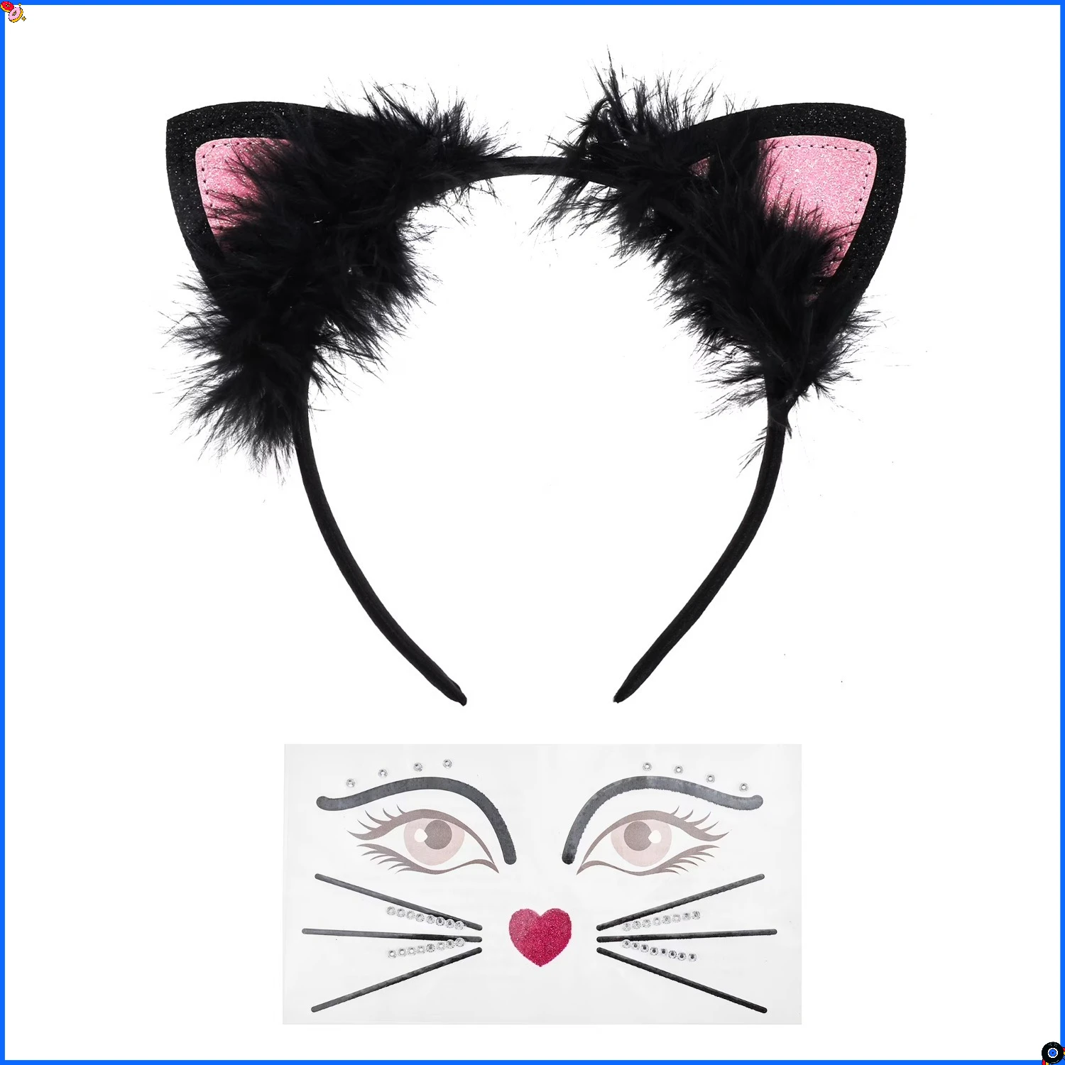 مجموعة عصابة رأس وشم على شكل قطة - قطعتان من إكسسوار الهالوين لحفلات أزياء الأطفال والكبار #1