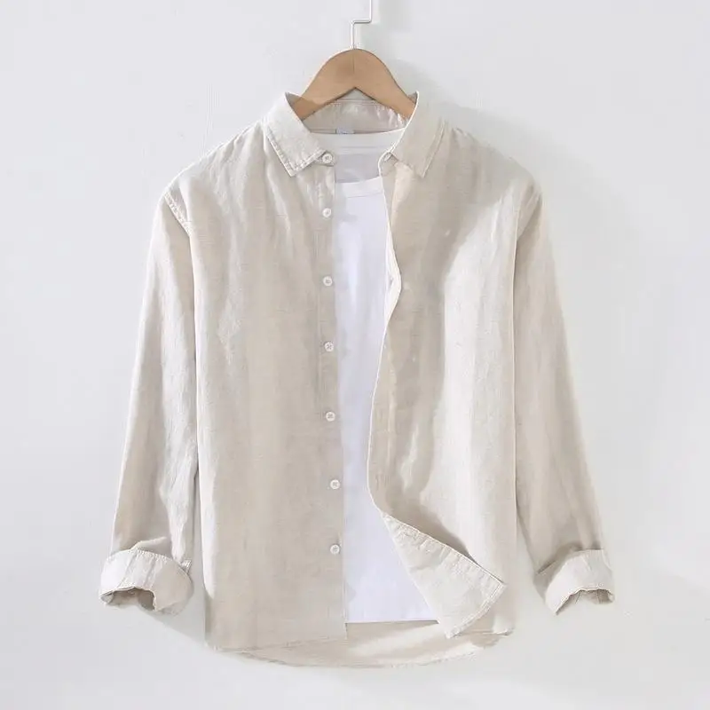 

Loose Linen Long Sleeve Men's Shirt Comfortable Breathable Casual Style Versatile Fit for All Seasons Classic Plaid Pattern