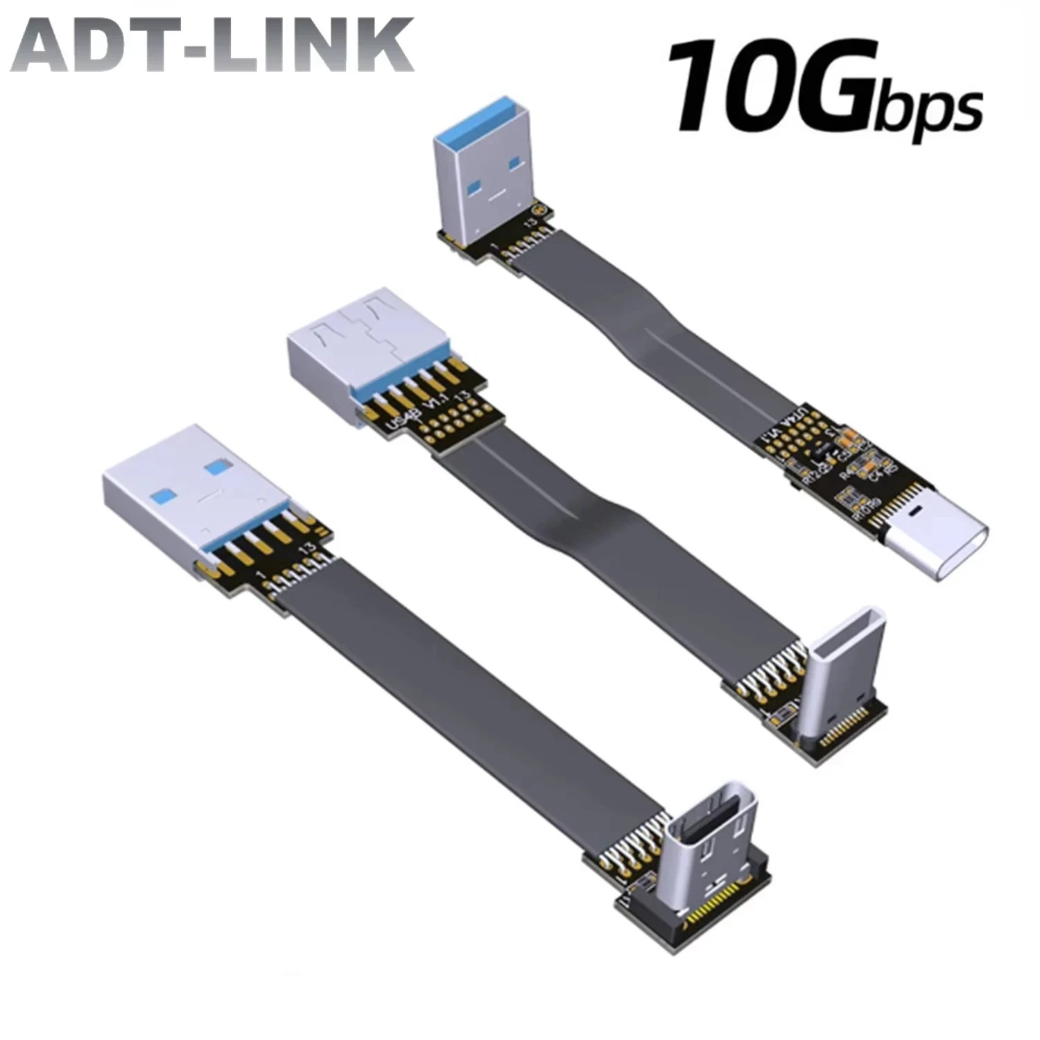 USB 3.1 Type-A Male to USB 3.1 Type-C Male Up/Down Angle USB Data Sync&Charge FPV Flat Ribbon Cable Type C Connector Adapter FPC