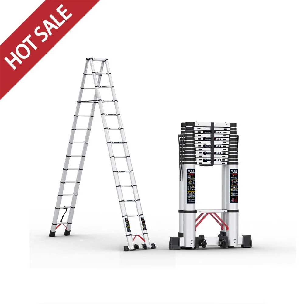 Double Sided Multifunctional Hinge Type Telescopic Ladder,Thickened Steel Pipe Engineering Ladder, Household Portable Elevator