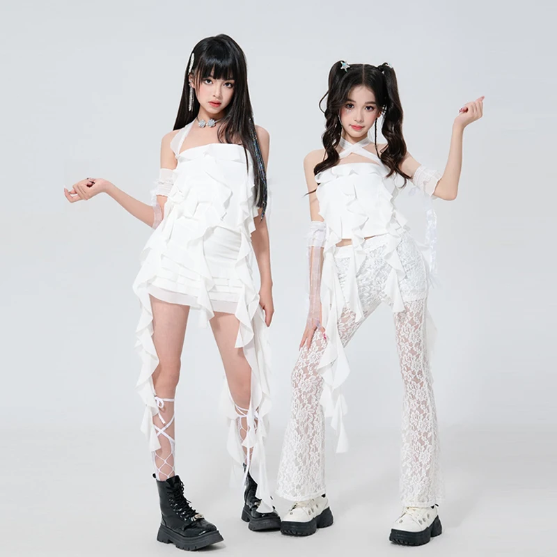 2025 ใหม่สีขาวK POPJazzเต้นรําเครื่องแต่งกายหญิงHip-Hop Danceเสื้อผ้าเด็กสาวกลุ่มปาร์ตี้Streetwear XH2931