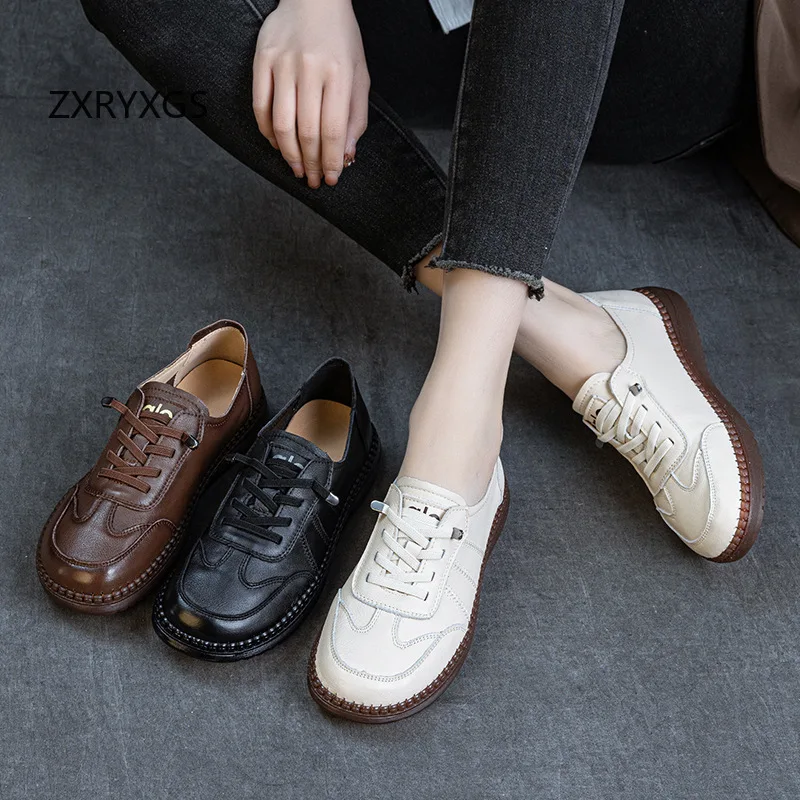 

ZXRYXGS Горячая новинка 2026: Женские кроссовки из натуральной кожи, повседневные туфли с мягкой подошвой, удобные, модные, на плоской подошве